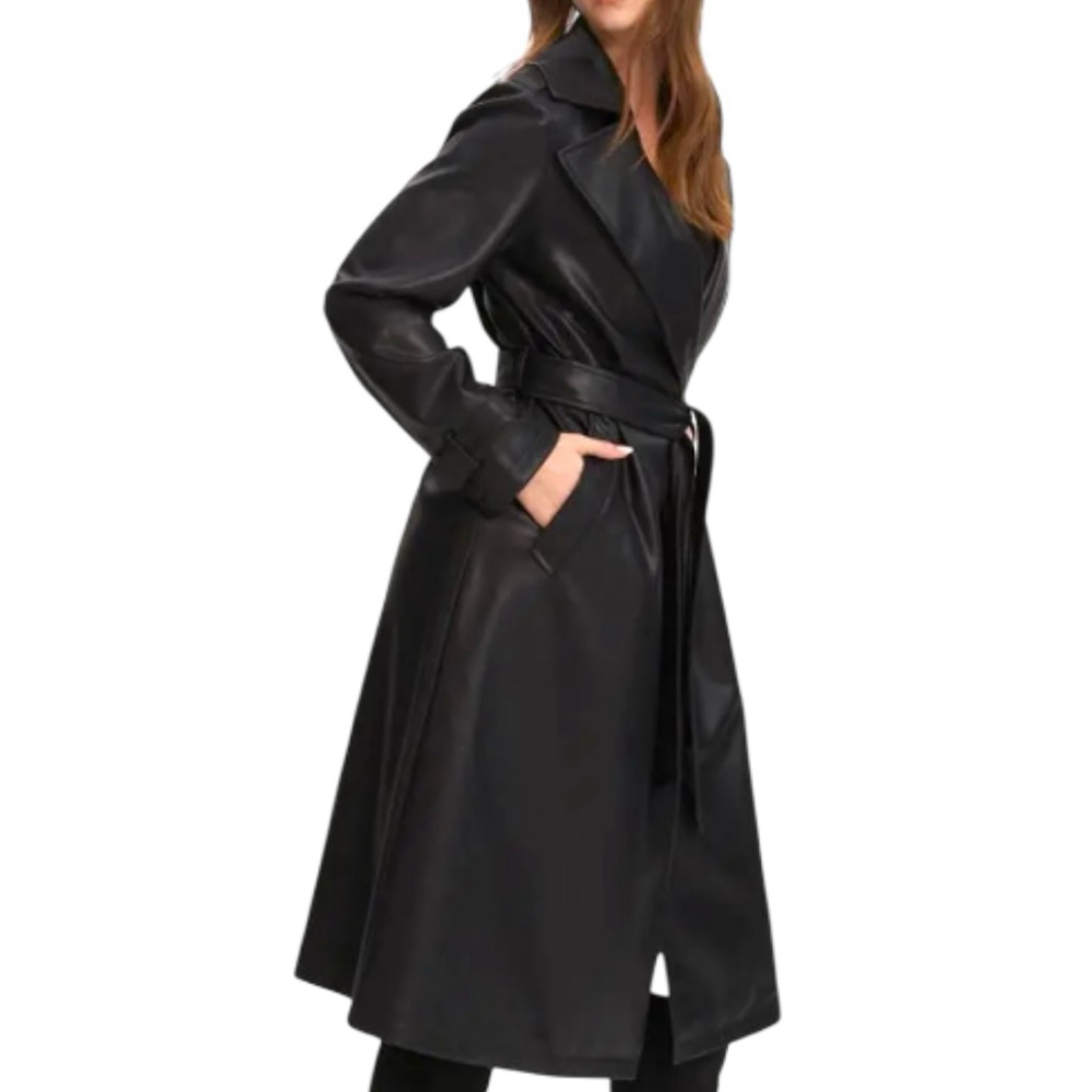 NOIZE Alizeh Faux Leather Women's Black Trench Coat Size XL MSRP $190‎ NWT